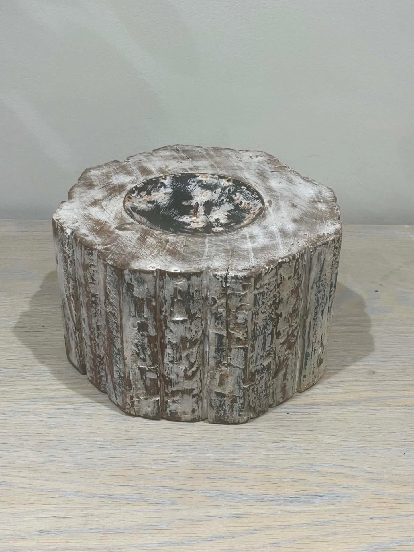 Salvaged Hand Carved Indian Pillar Candle Holder (E)
