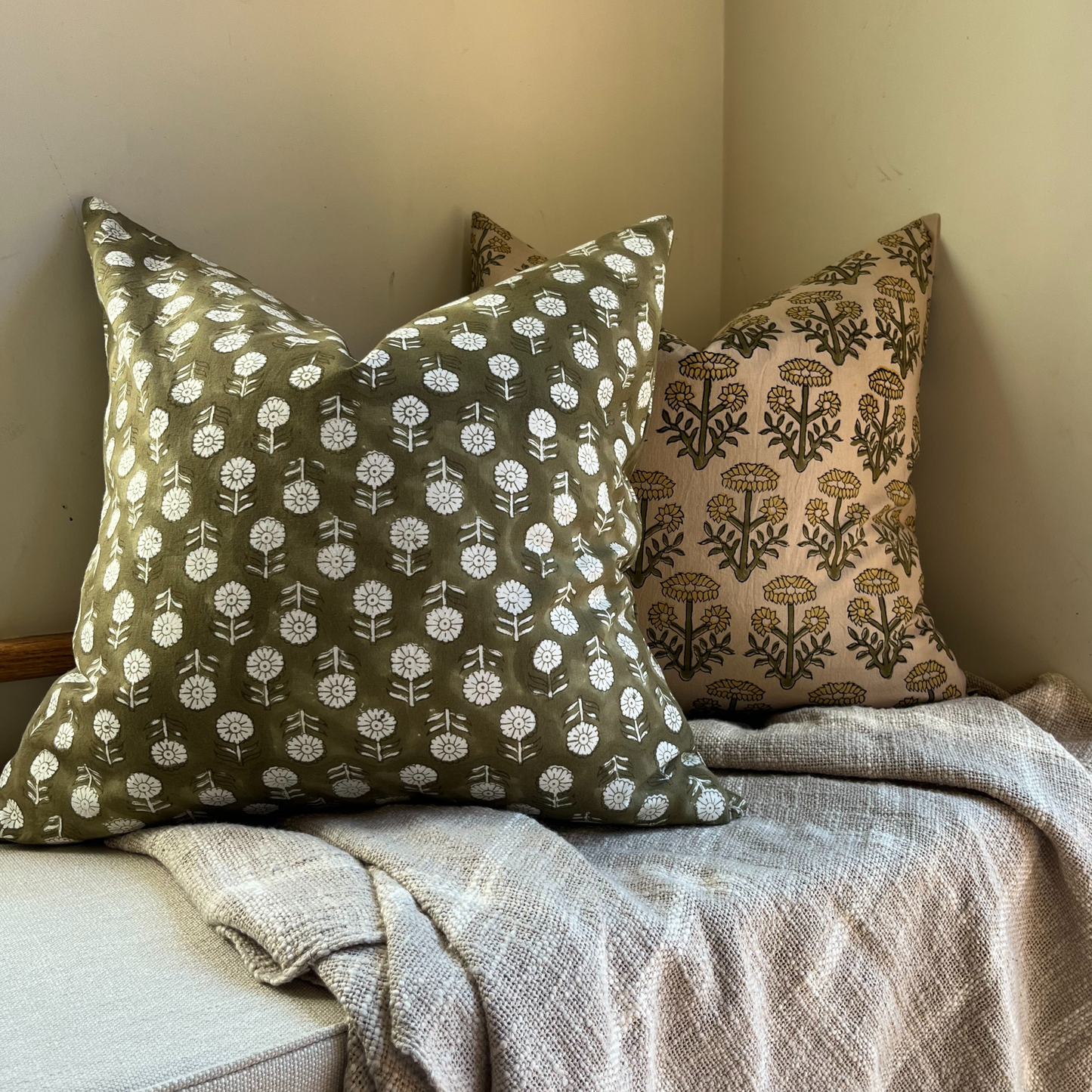 RAINA Hand Block Printed Cushion - Woodland