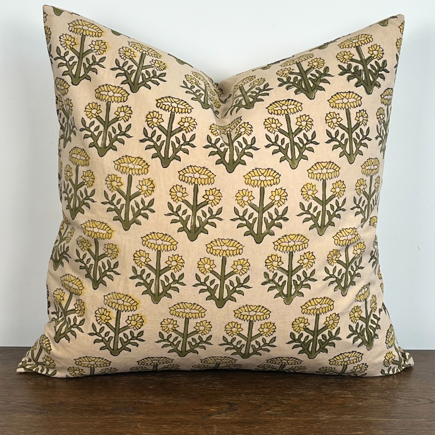 FLORA Hand Block Cushion - Pink/ Ochre