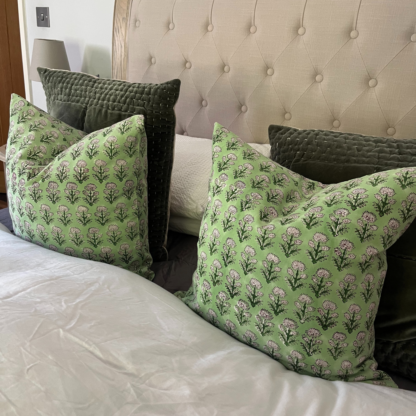 CLARA Hand Block Cushion - Mint Green