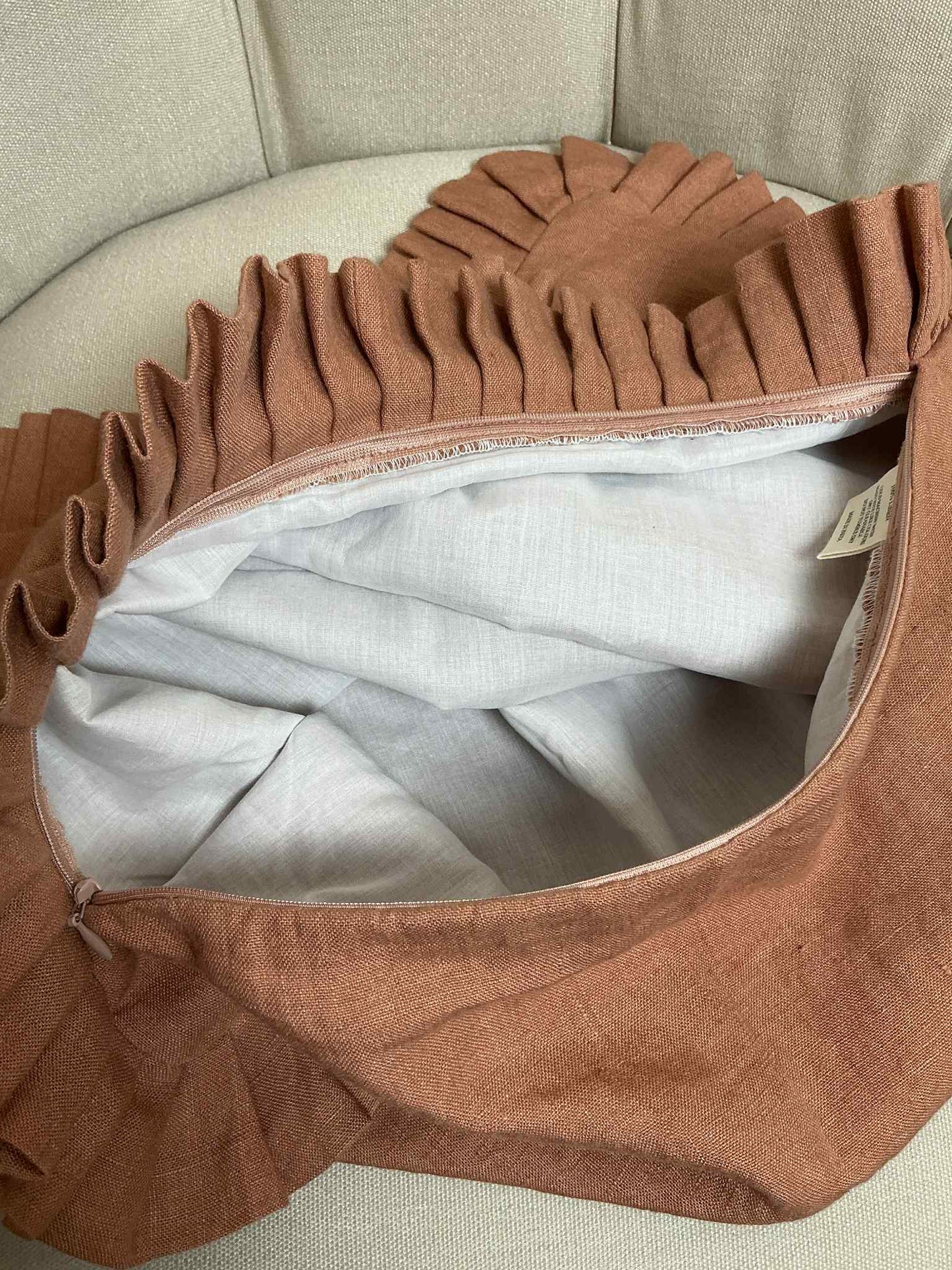 Terracotta Cushion with Frill - 100% Linen