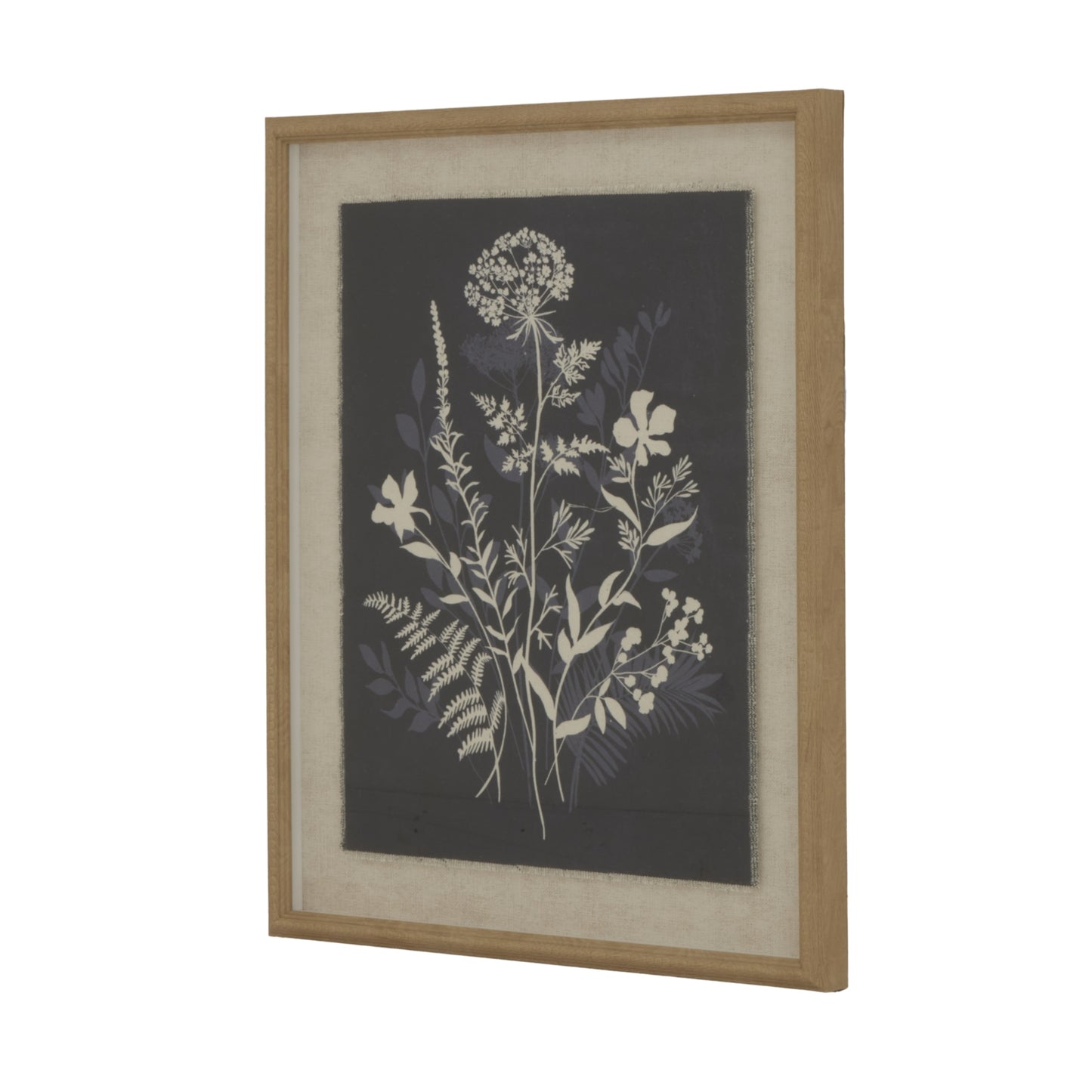 Botanical Framed Linen Print with Neutral Florals