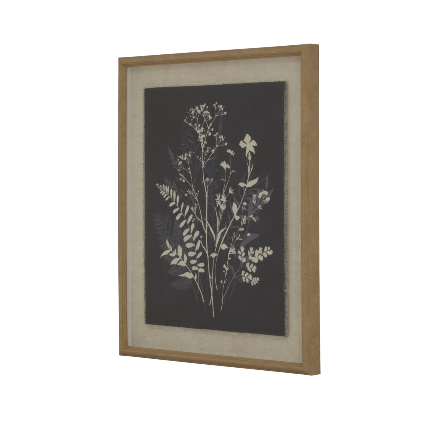 Botanical Framed Linen Print with Neutral Florals