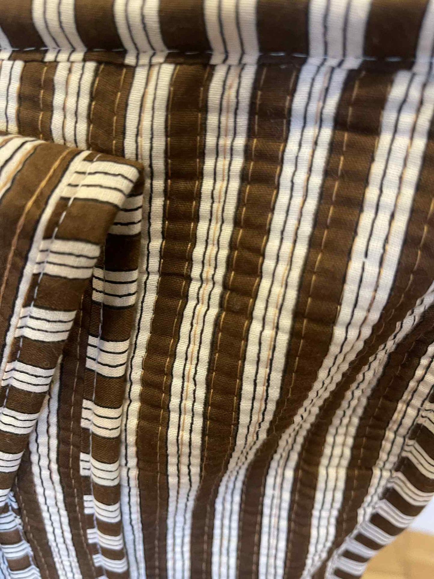 MAY Hand Block Printed Tote Bag - Brown Stripe