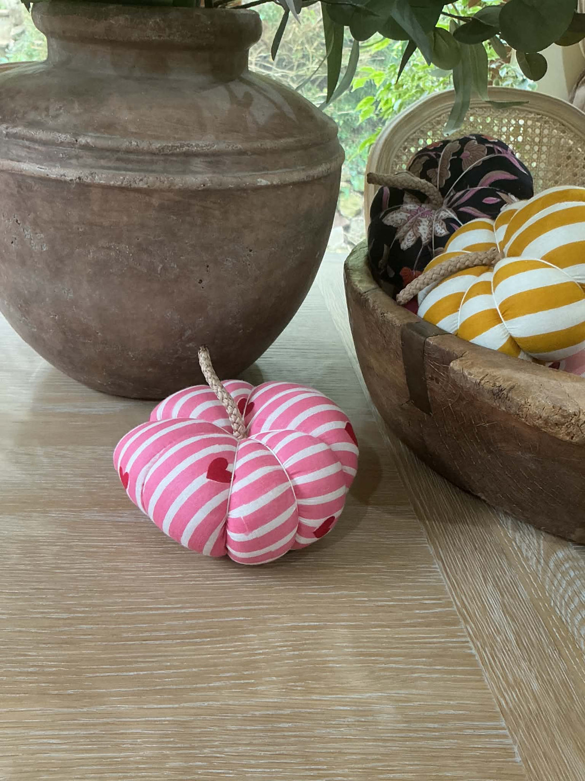 Handmade Pink with Red Hearts Pumpkin