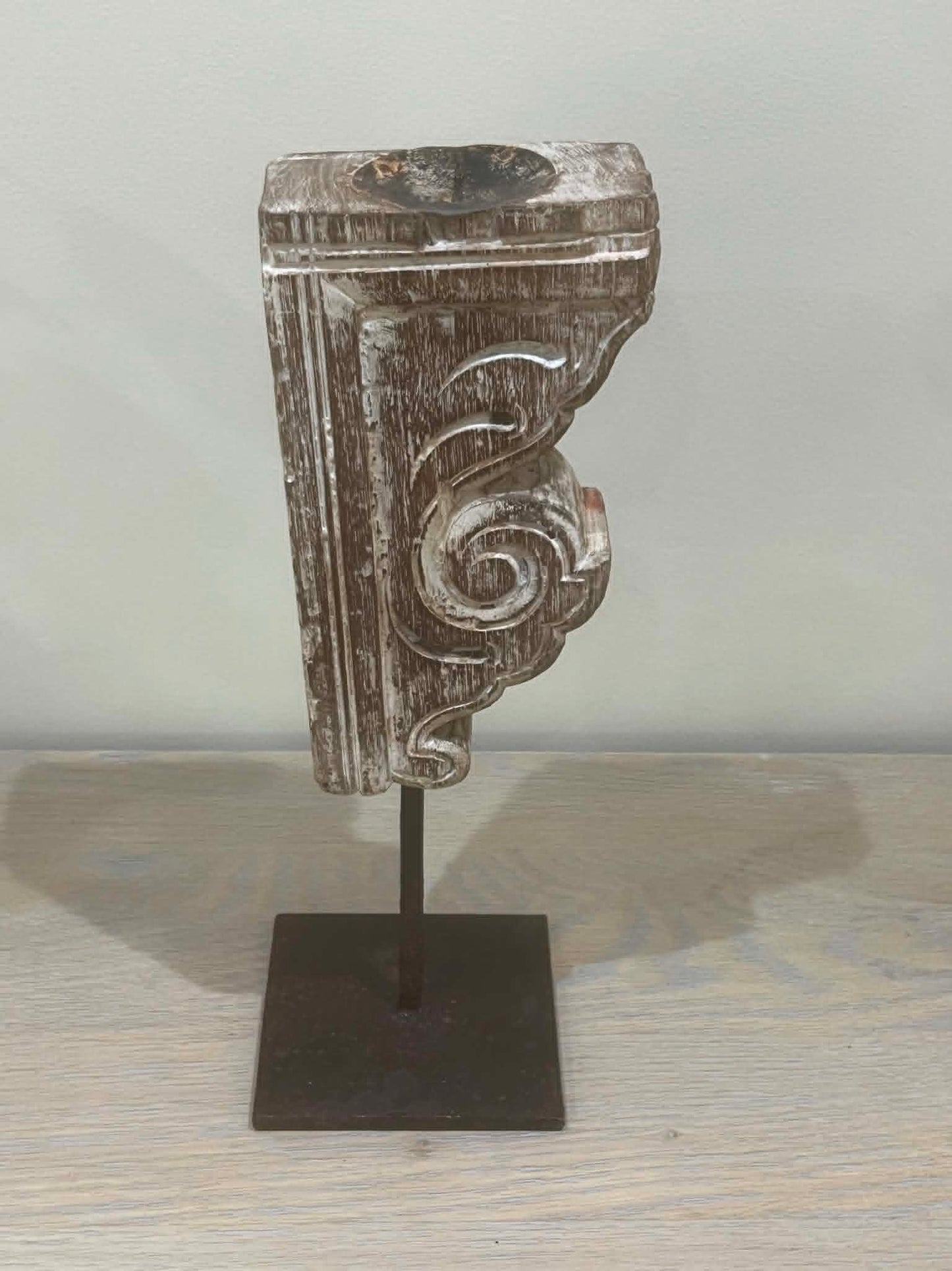 Salvaged Hand Carved Indian Pillar Candle Holder (F)