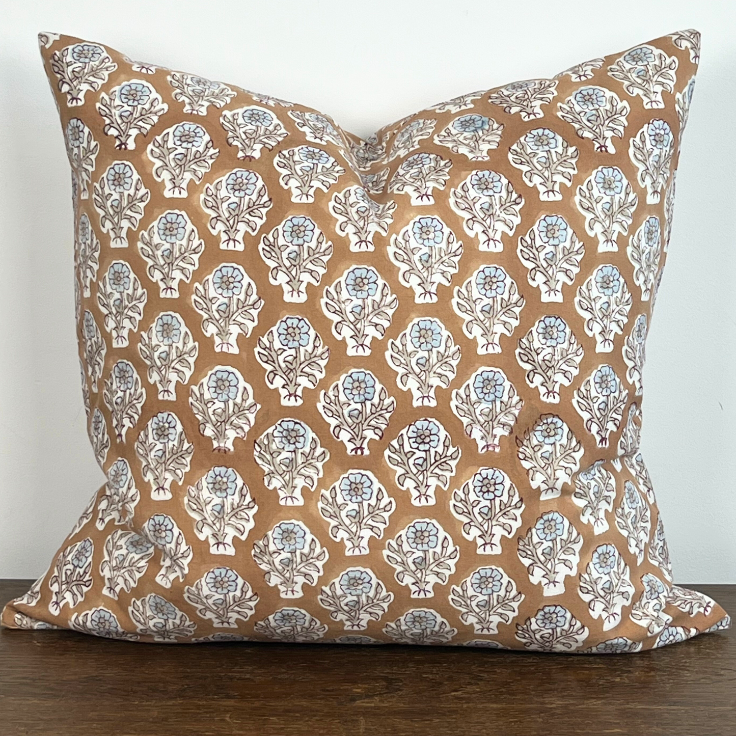 TARA Hand Block Printed Cushion - Brown/ Blue