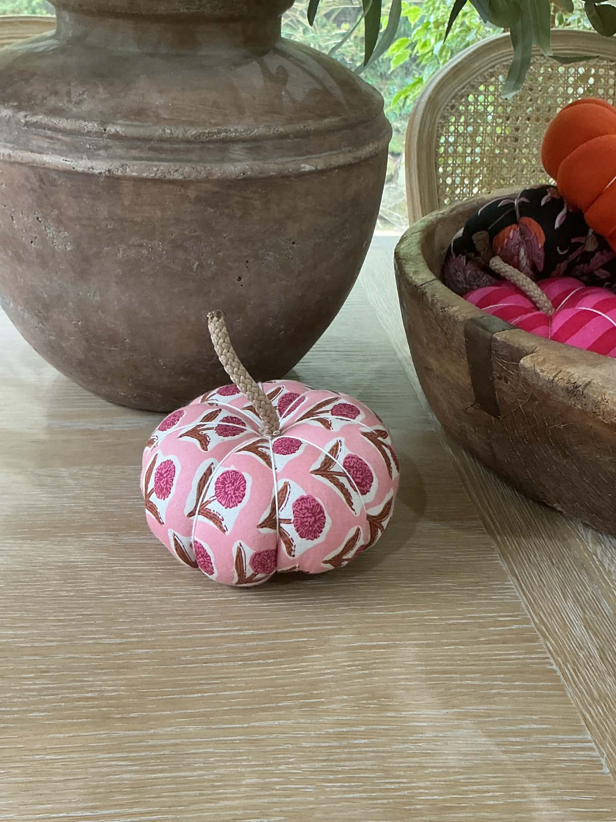 Handmade Pink Floral Pumpkin