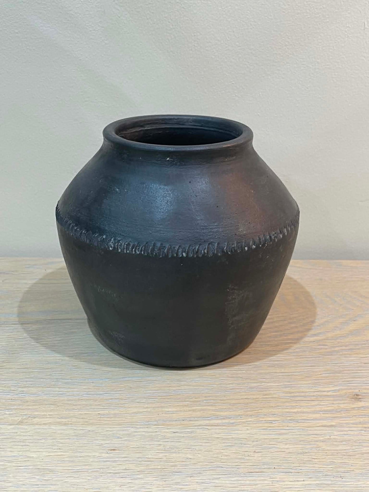 Small Salvaged Clay Pot - Black