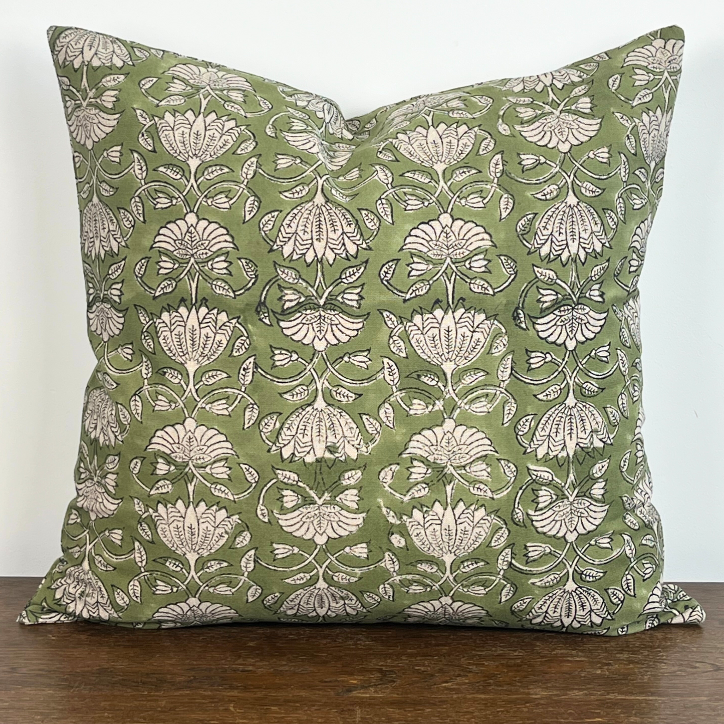 SHREYA Hand Block Cushion - Olive/ Stone