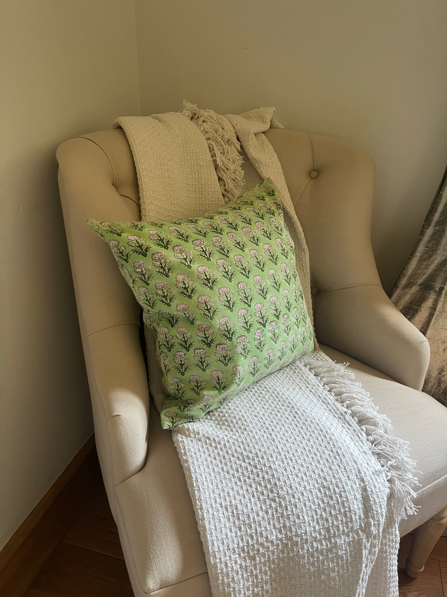 CLARA Hand Block Cushion - Mint Green