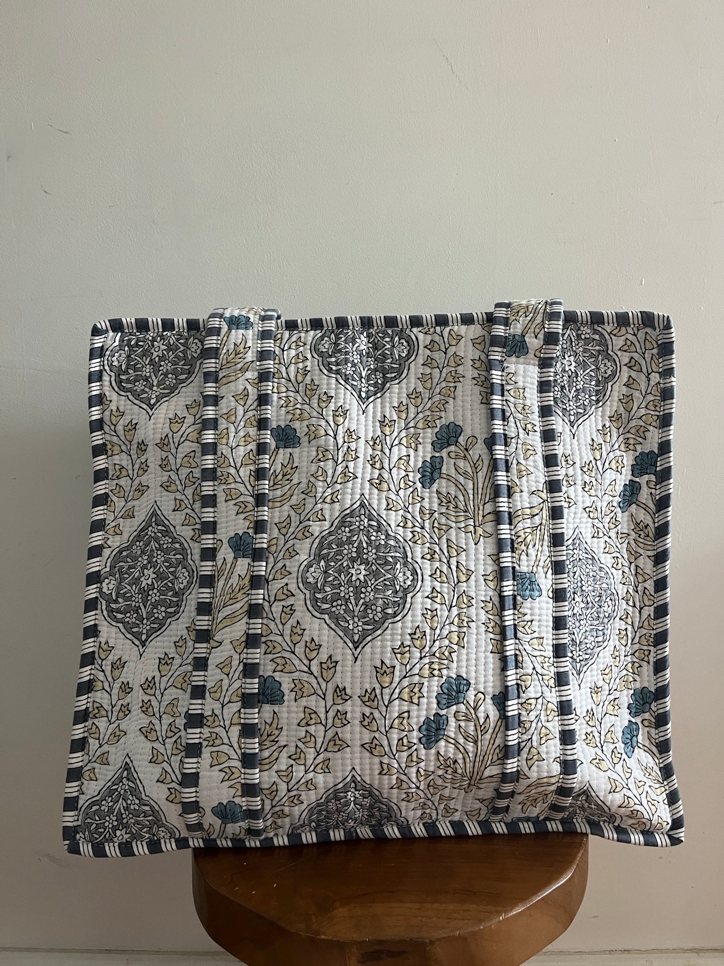 IRIS Hand Block Printed Tote Bag - Grey