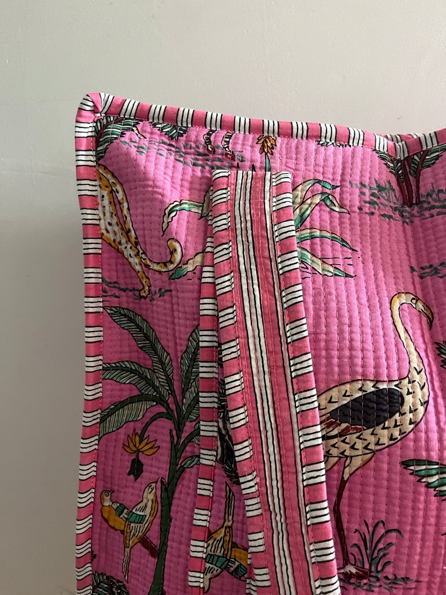 HALLIE Hand Block Printed Tote Bag - Pink Safari