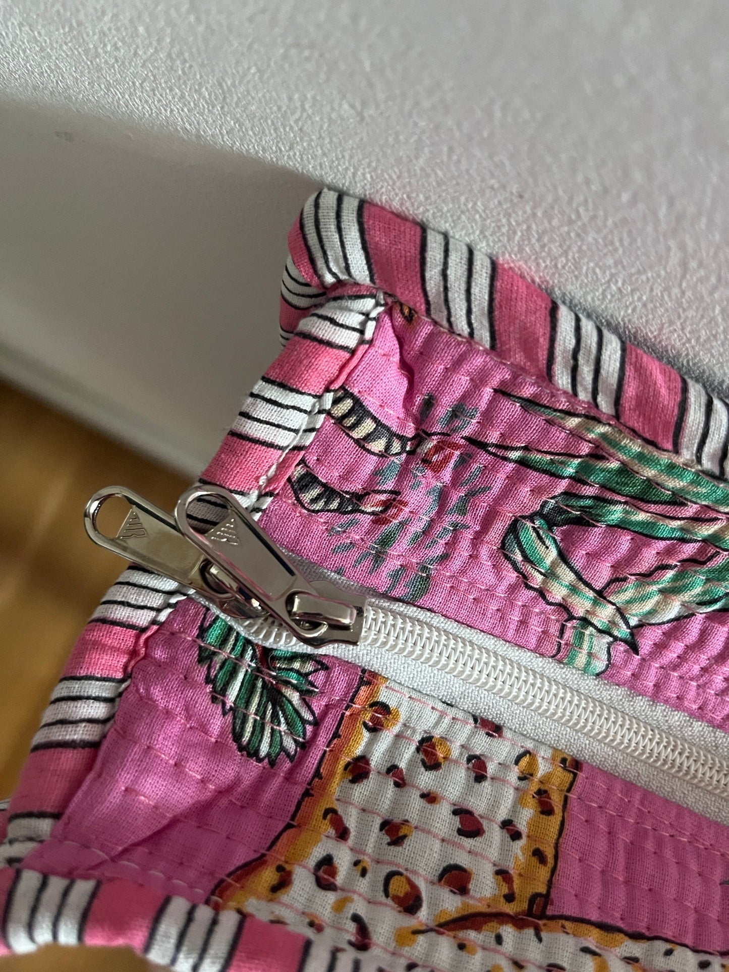 HALLIE Hand Block Printed Tote Bag - Pink Safari