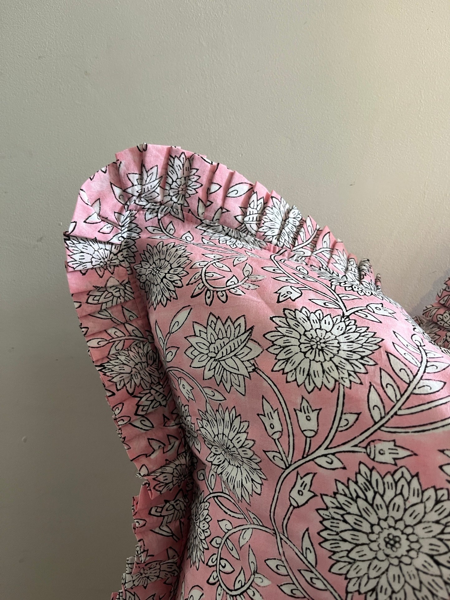 HATTIE Hand Block Print Floral Cushion - Pink