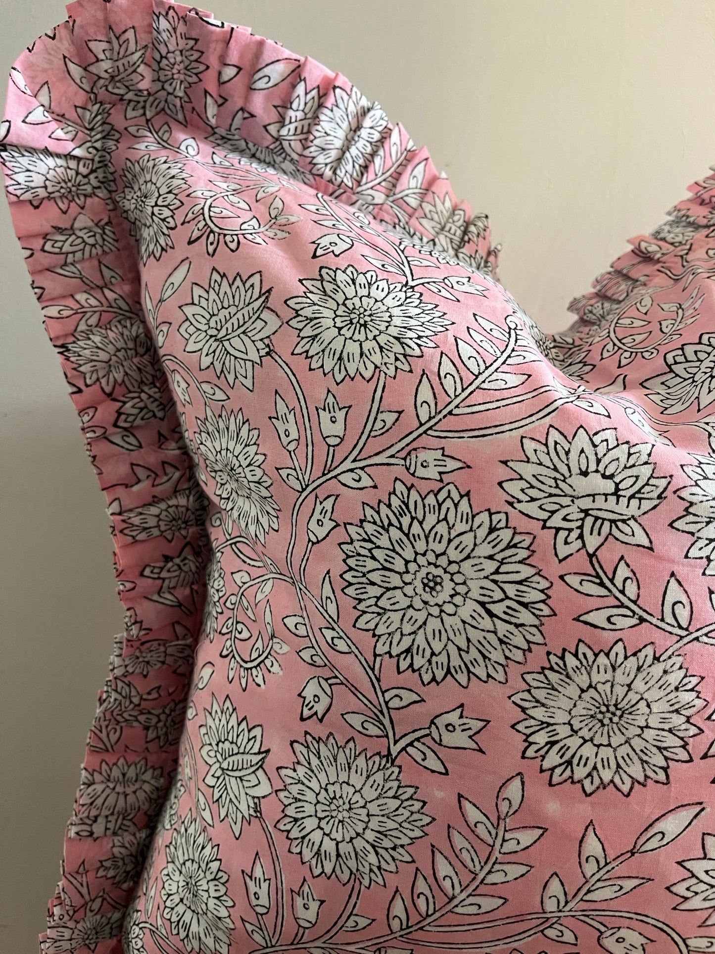 HATTIE Hand Block Print Floral Cushion - Pink