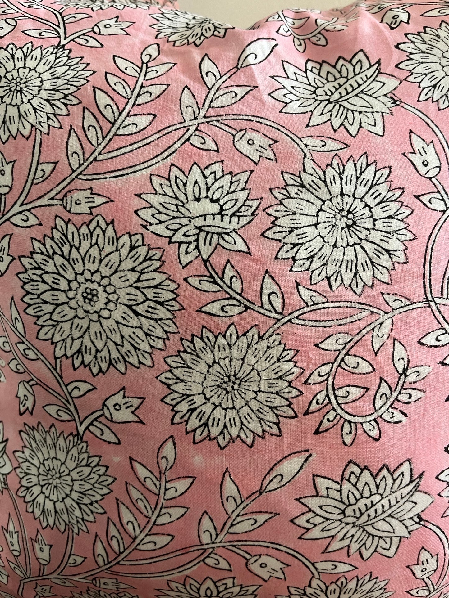 HATTIE Hand Block Print Floral Cushion - Pink