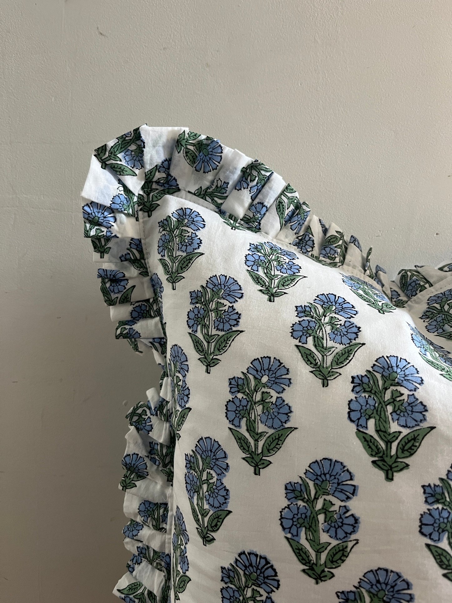 Florina Hand Block Print Floral Cushion - Blue