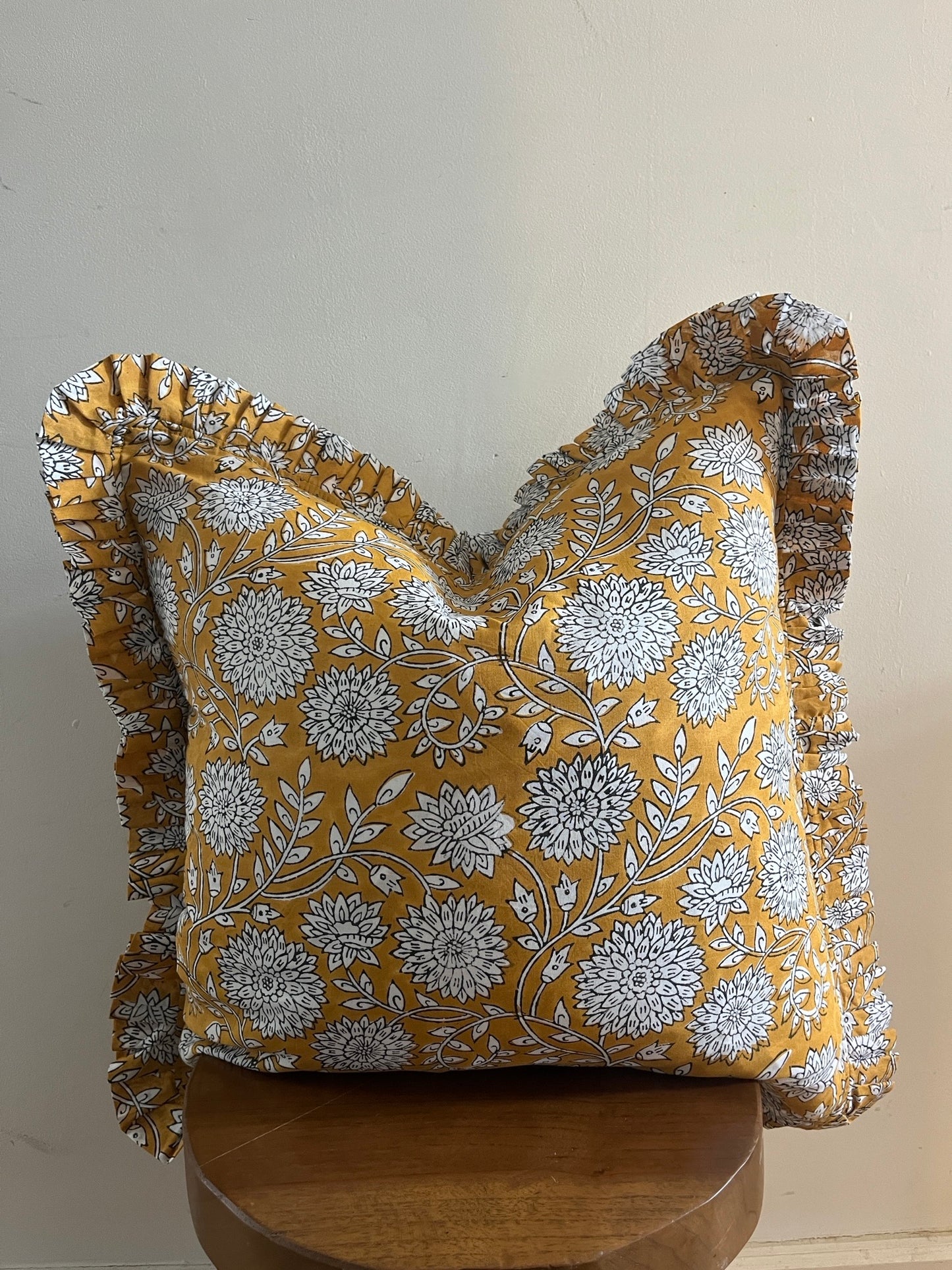 EMILY Hand Block Print Floral Cushion - Orange