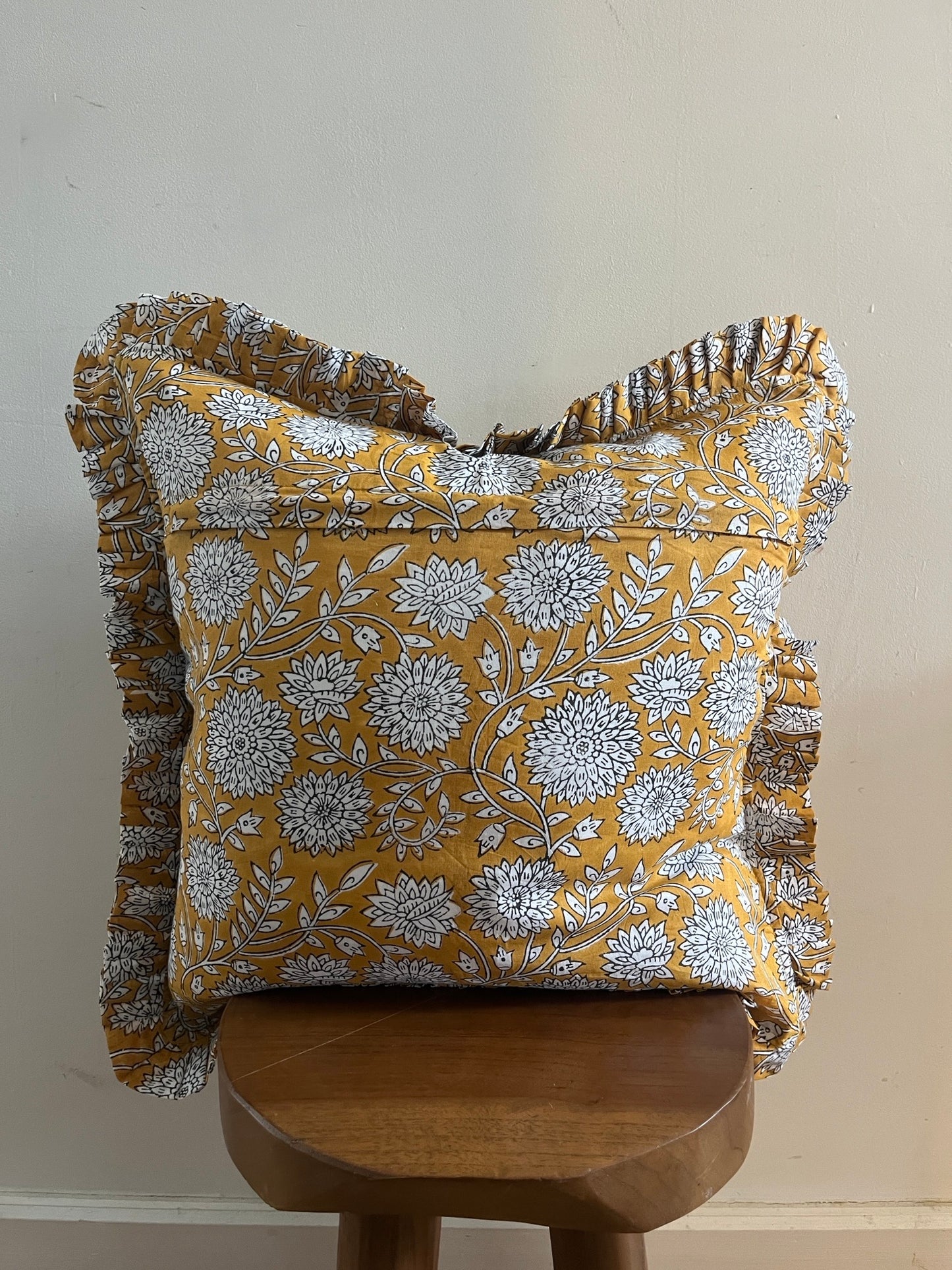 EMILY Hand Block Print Floral Cushion - Orange