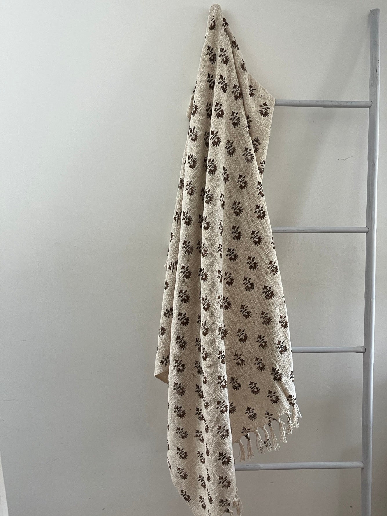 LARA Hand Block Printed Throw - Brown/ Cream