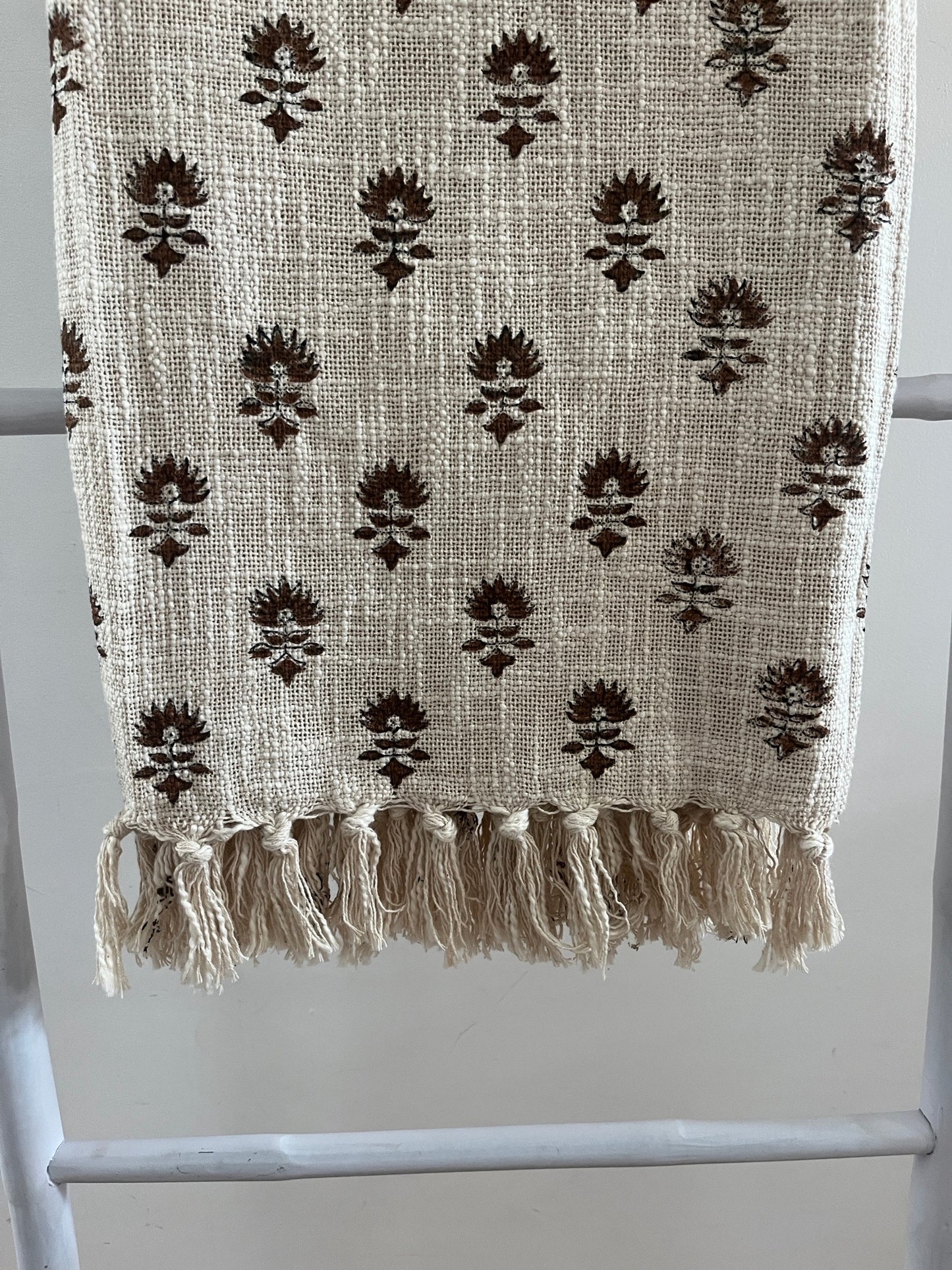 LARA Hand Block Printed Throw - Brown/ Cream