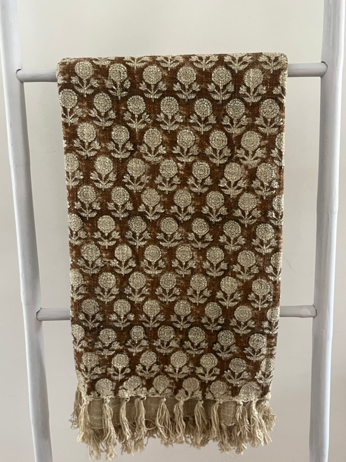AURORA Hand Block Printed Throw - Brown/ Cream