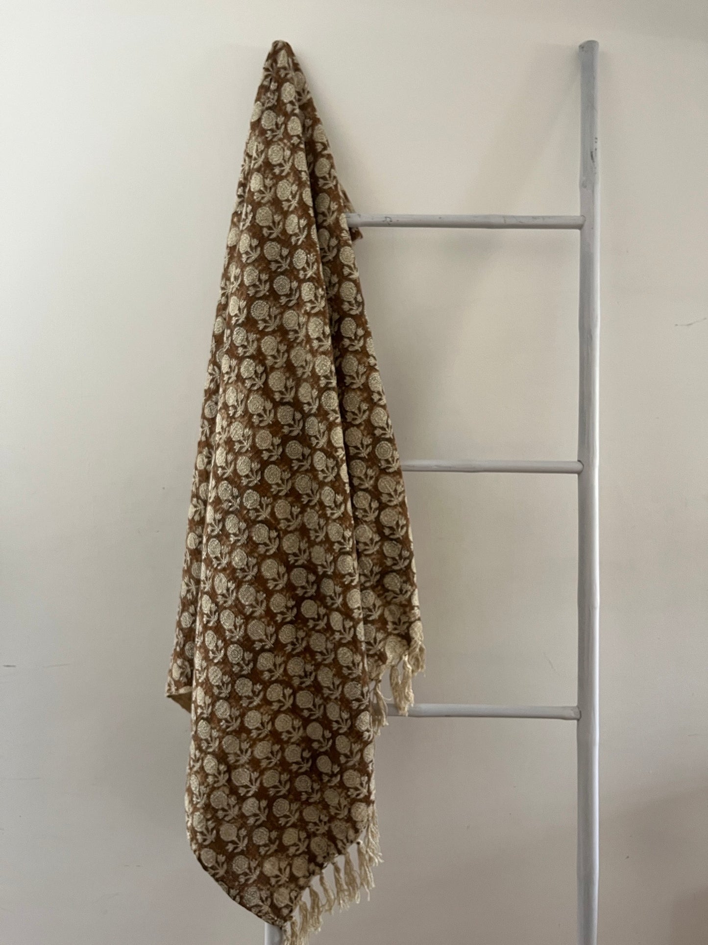AURORA Hand Block Printed Throw - Brown/ Cream
