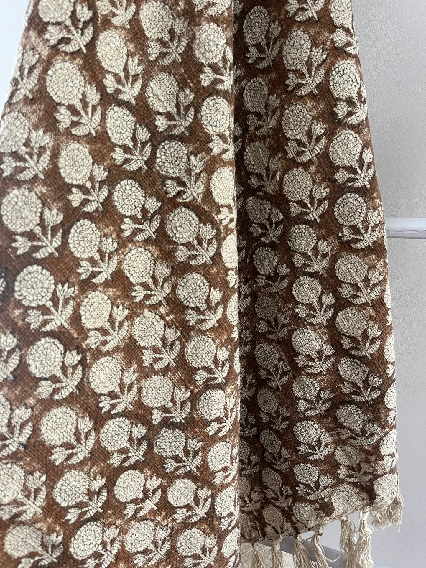 AURORA Hand Block Printed Throw - Brown/ Cream