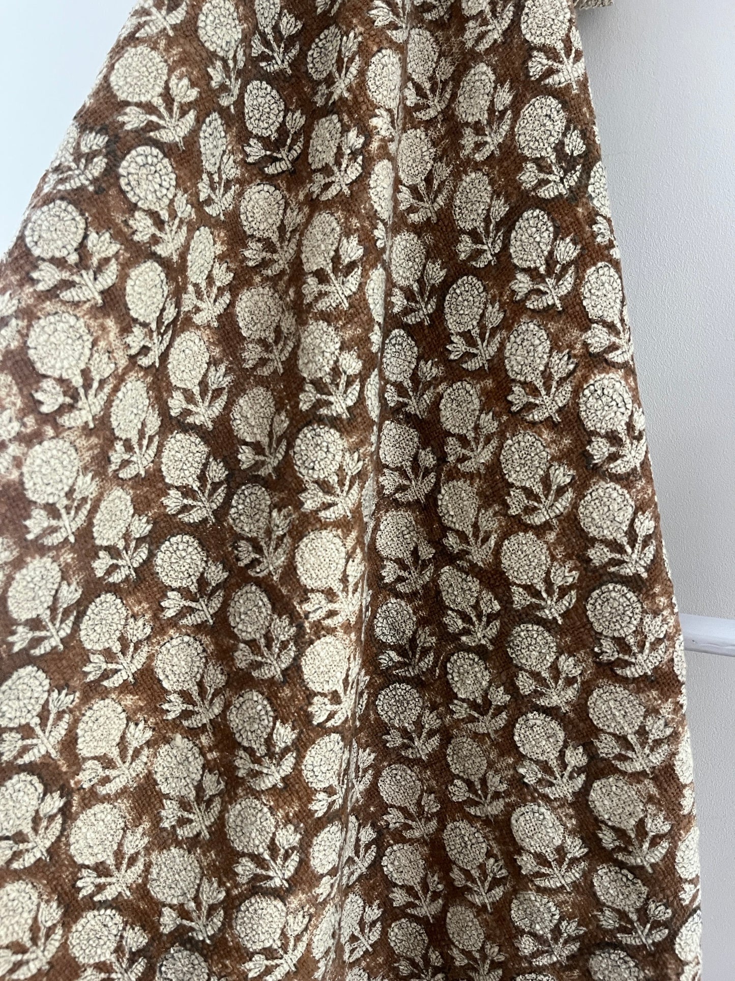 AURORA Hand Block Printed Throw - Brown/ Cream