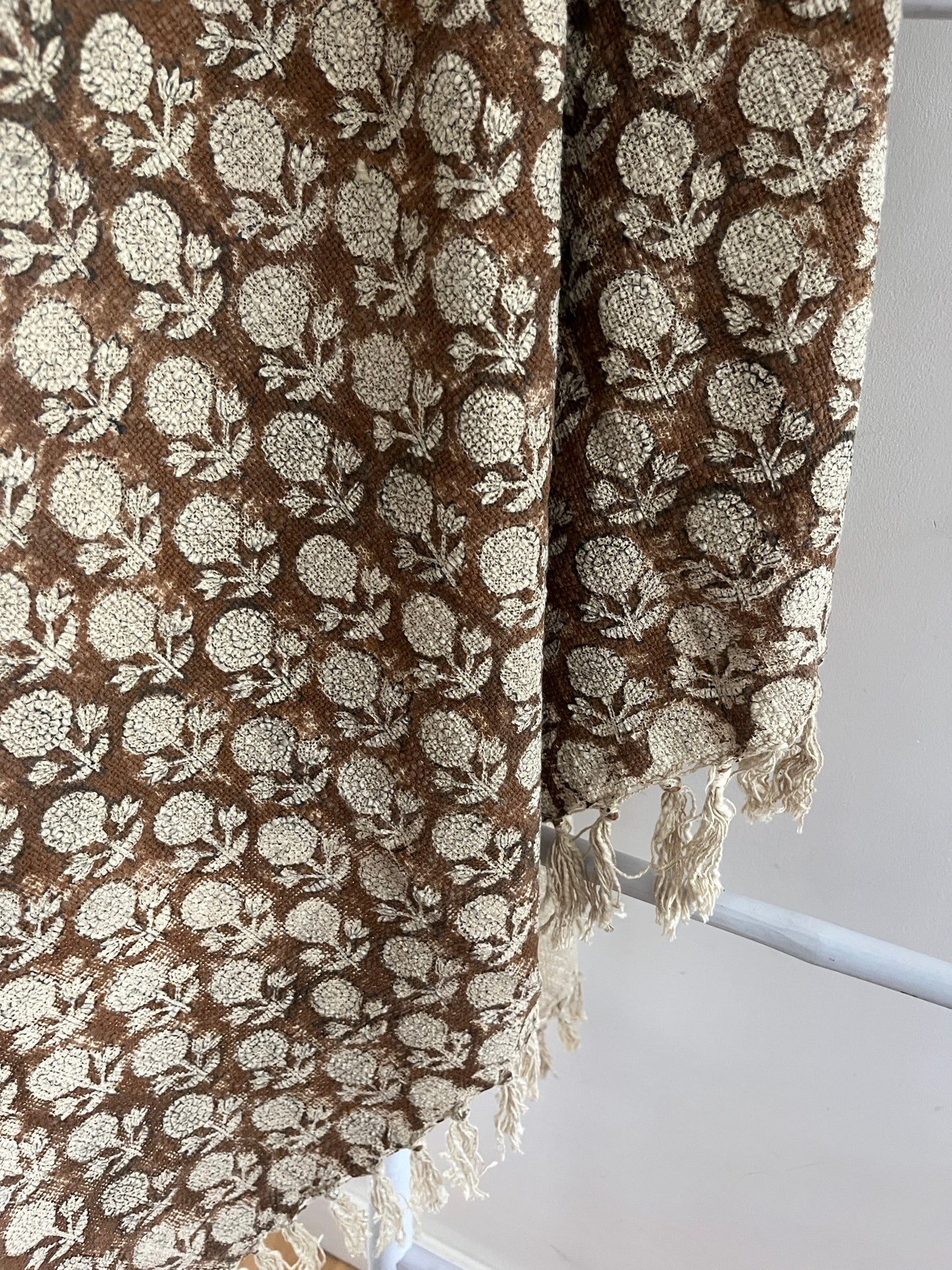 AURORA Hand Block Printed Throw - Brown/ Cream