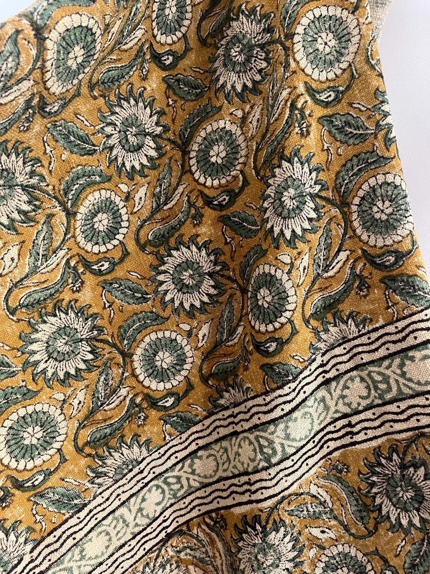 SUNDRA Hand Block Printed Throw - Mustard/ Sea Green