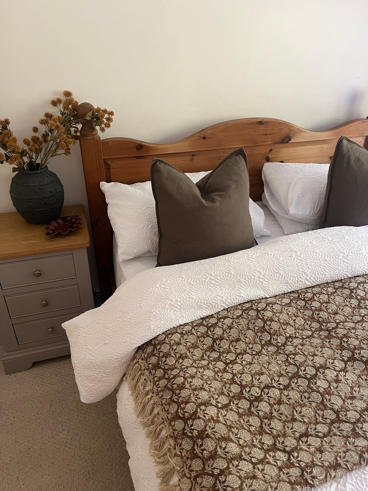 AURORA Hand Block Printed Throw - Brown/ Stone