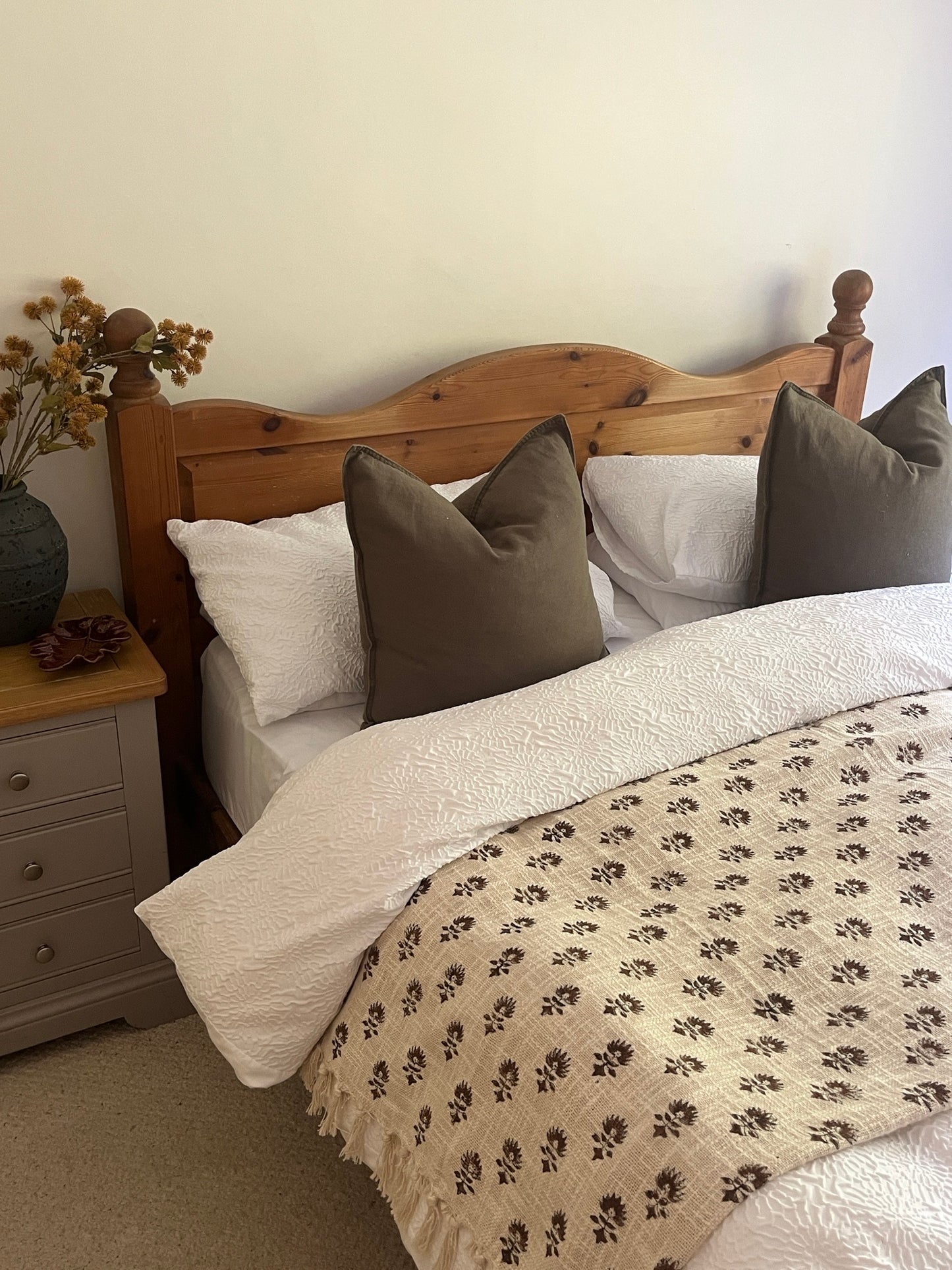 LARA Hand Block Printed Throw - Brown/ Cream