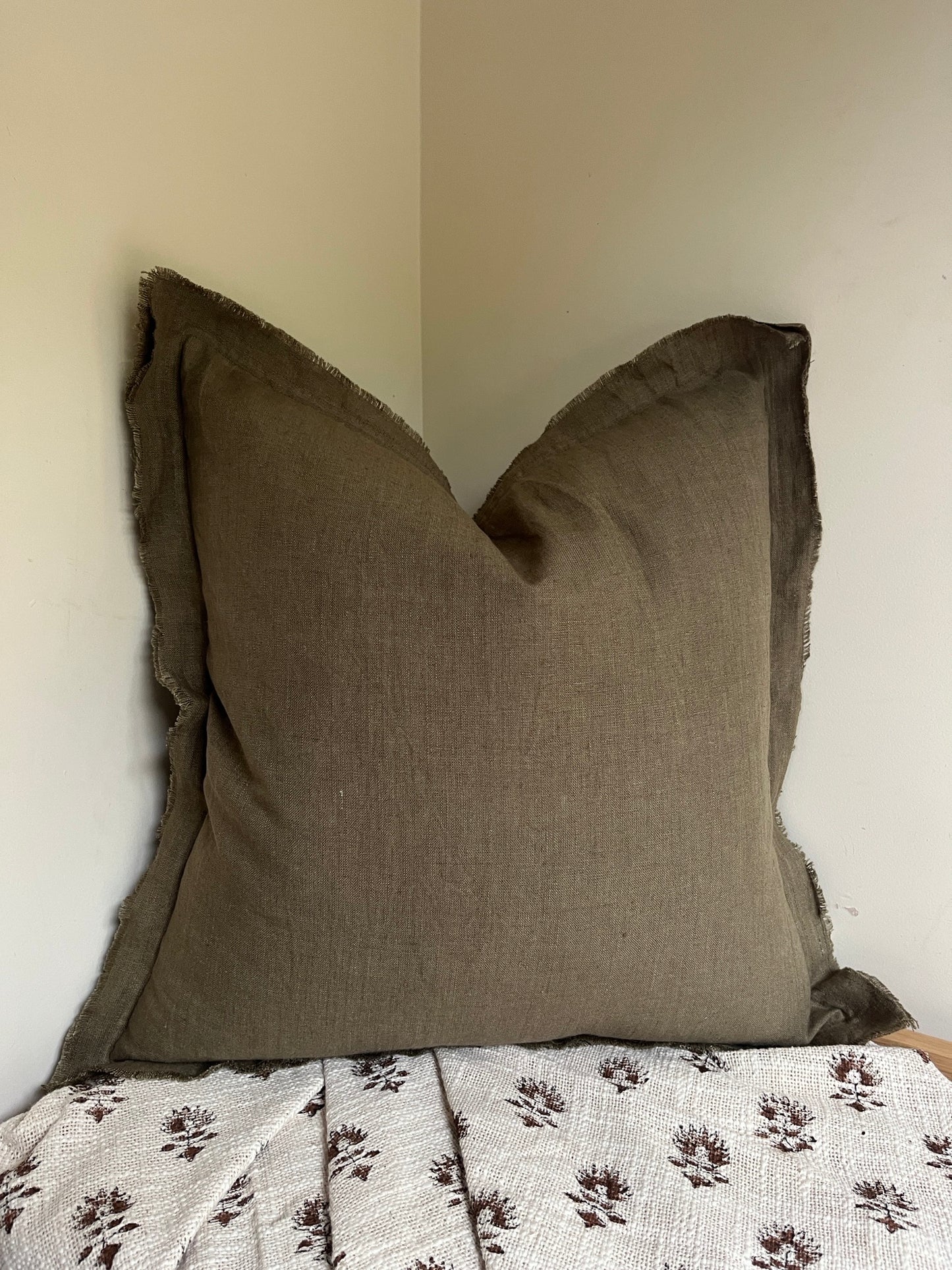 Olive Green Cushion – 100% Linen