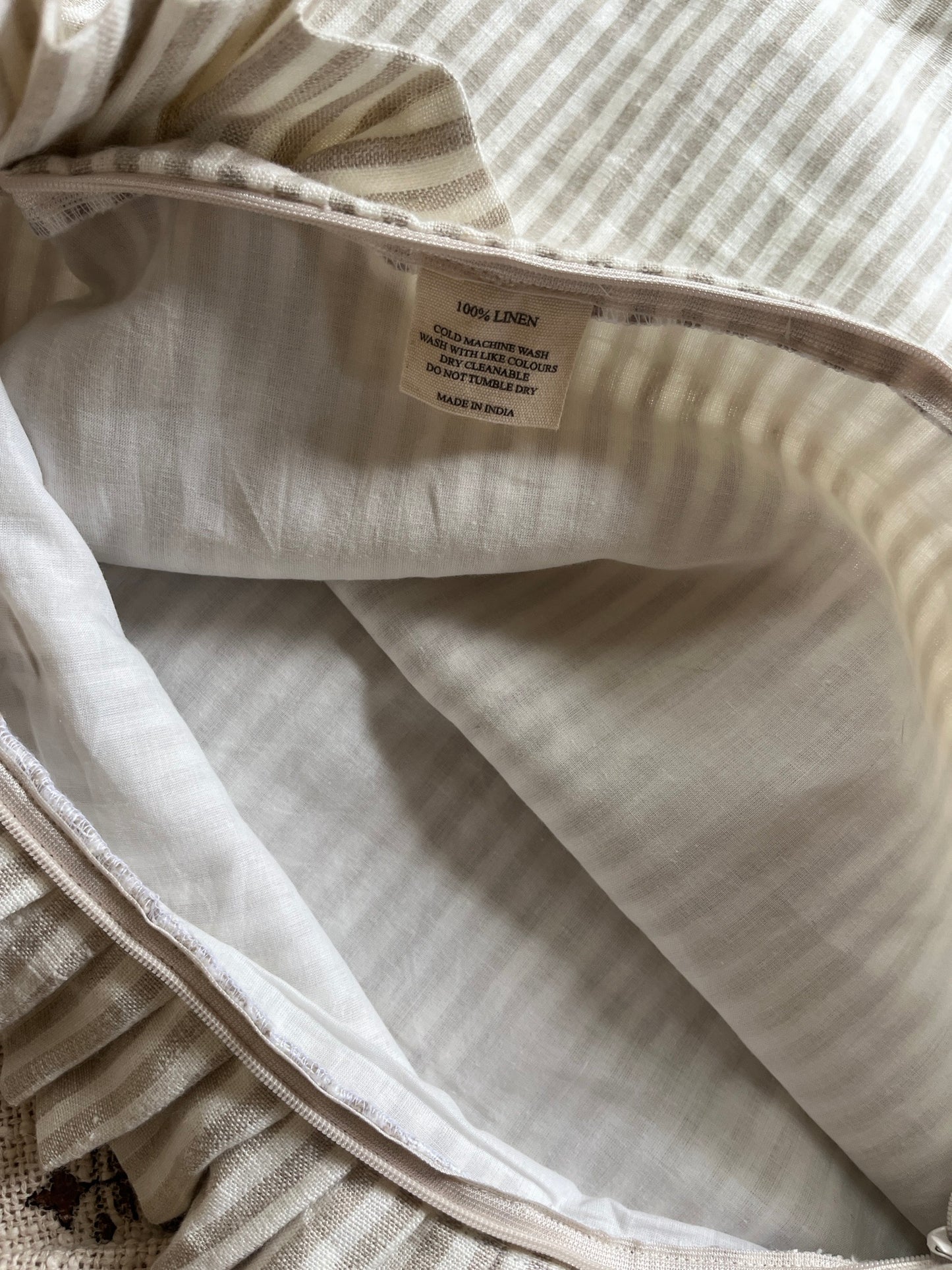 Natural Stripe Cushion with Frill – 100% Linen