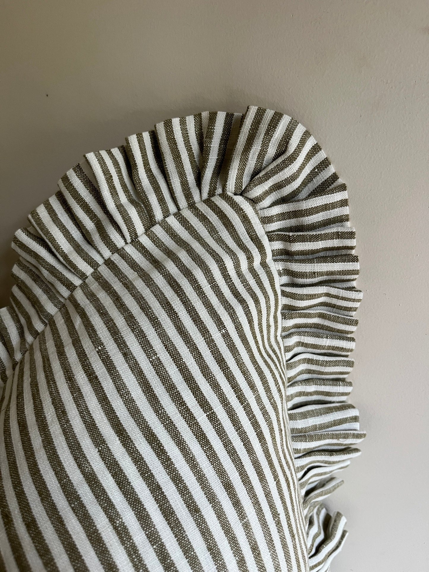 Woodland Stripe Cushion with Frill – 100% Linen