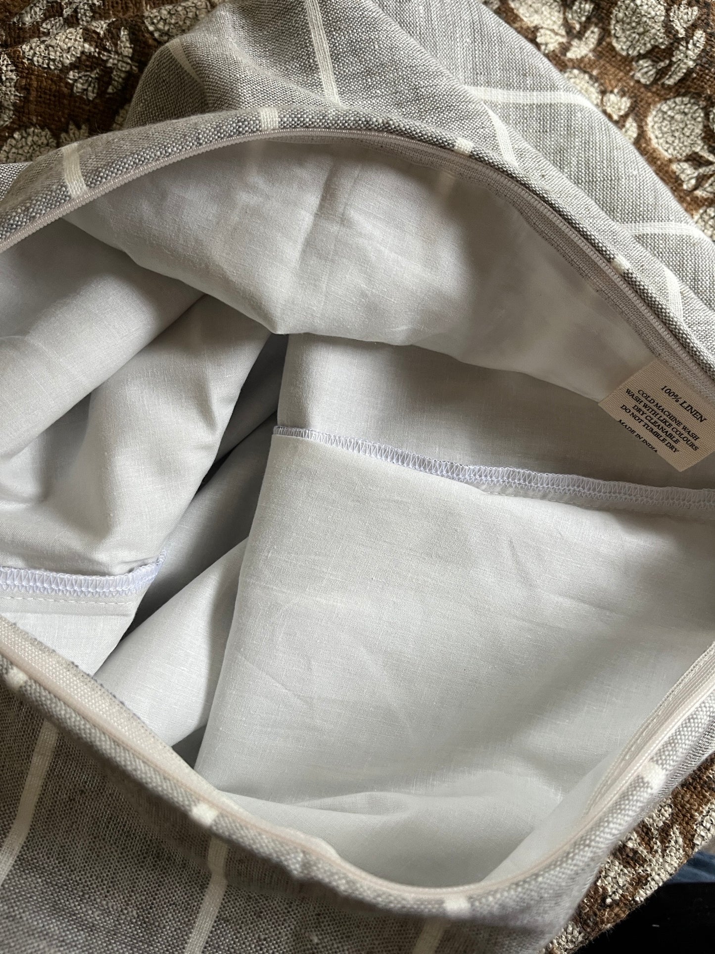 Grey & White Stripe Cushion – 100% Linen