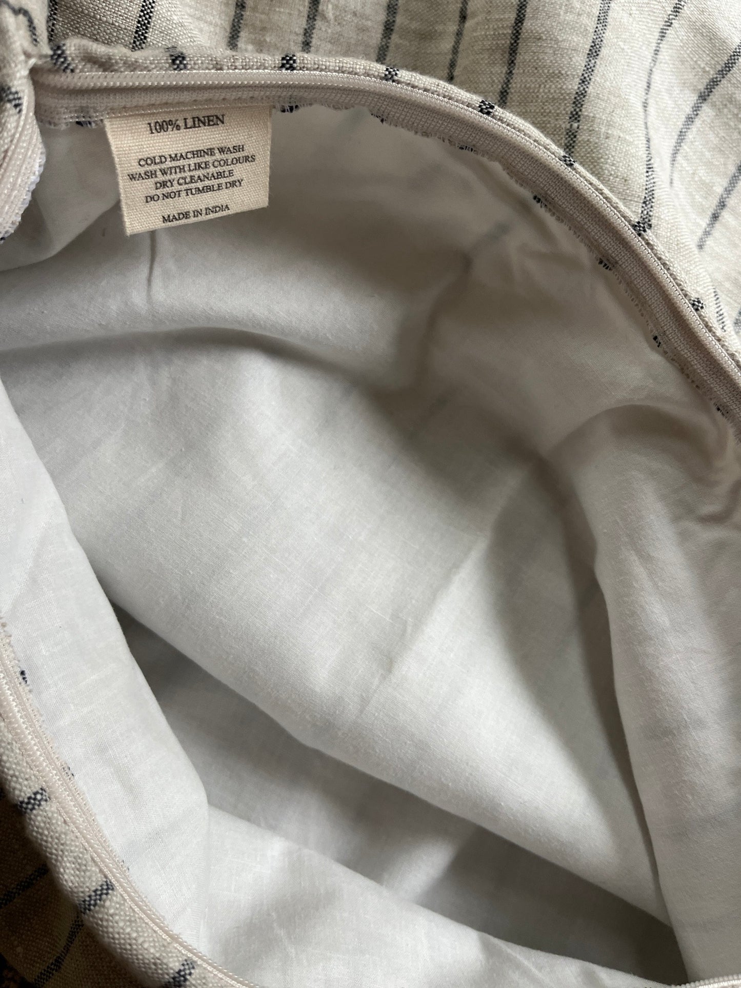 Grey & Navy Stripe Cushion – 100% Linen