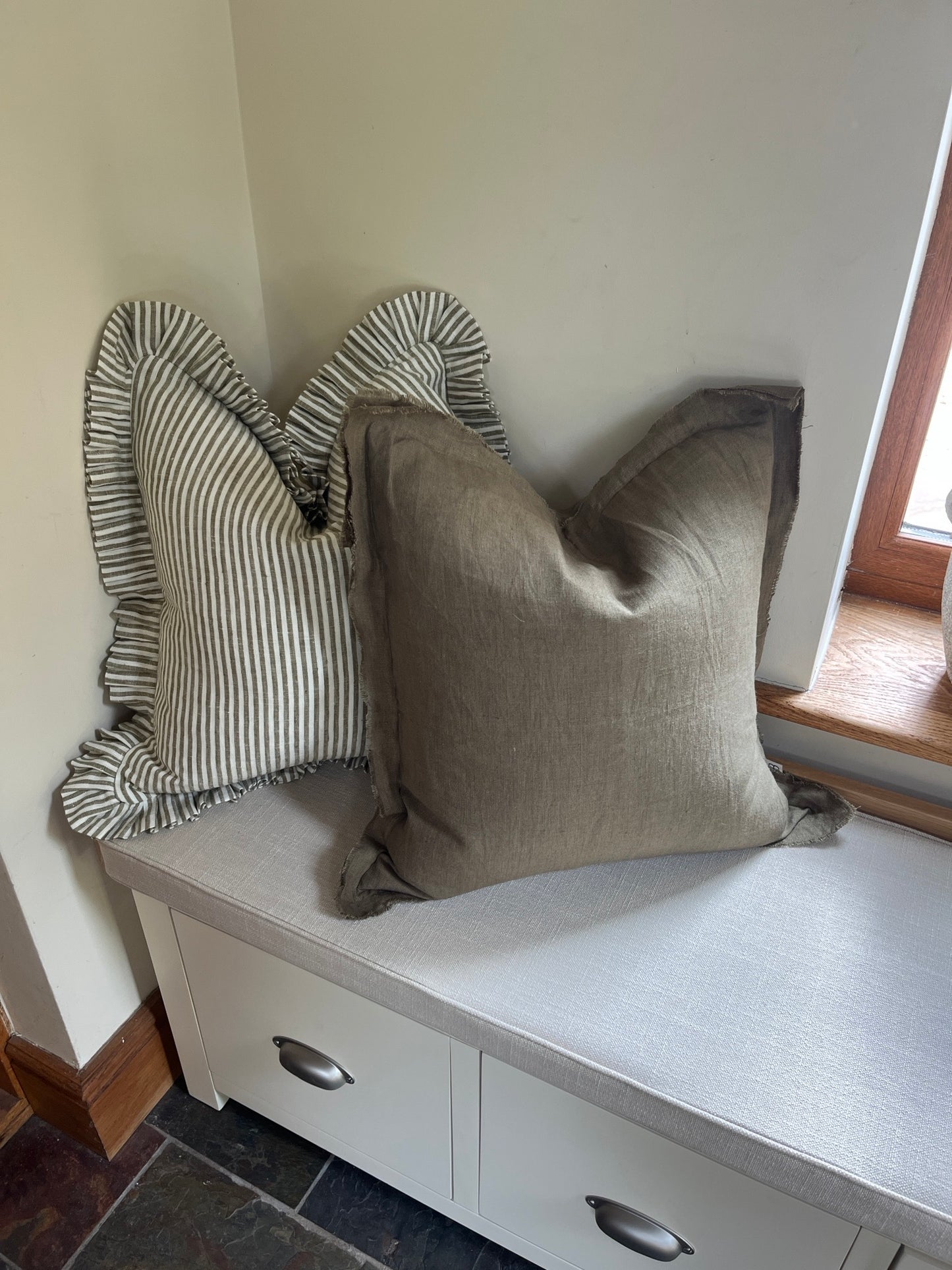 Olive Green Cushion – 100% Linen