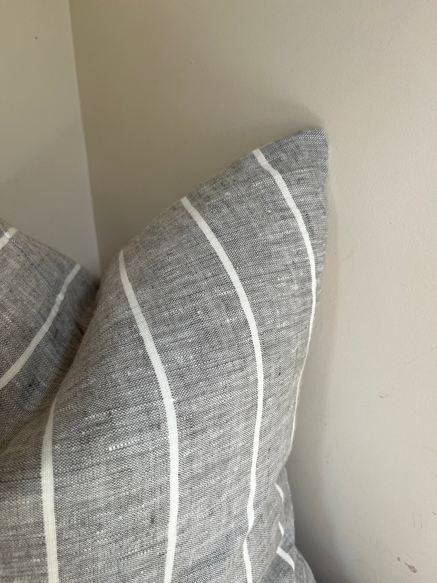 Grey & White Stripe Cushion – 100% Linen