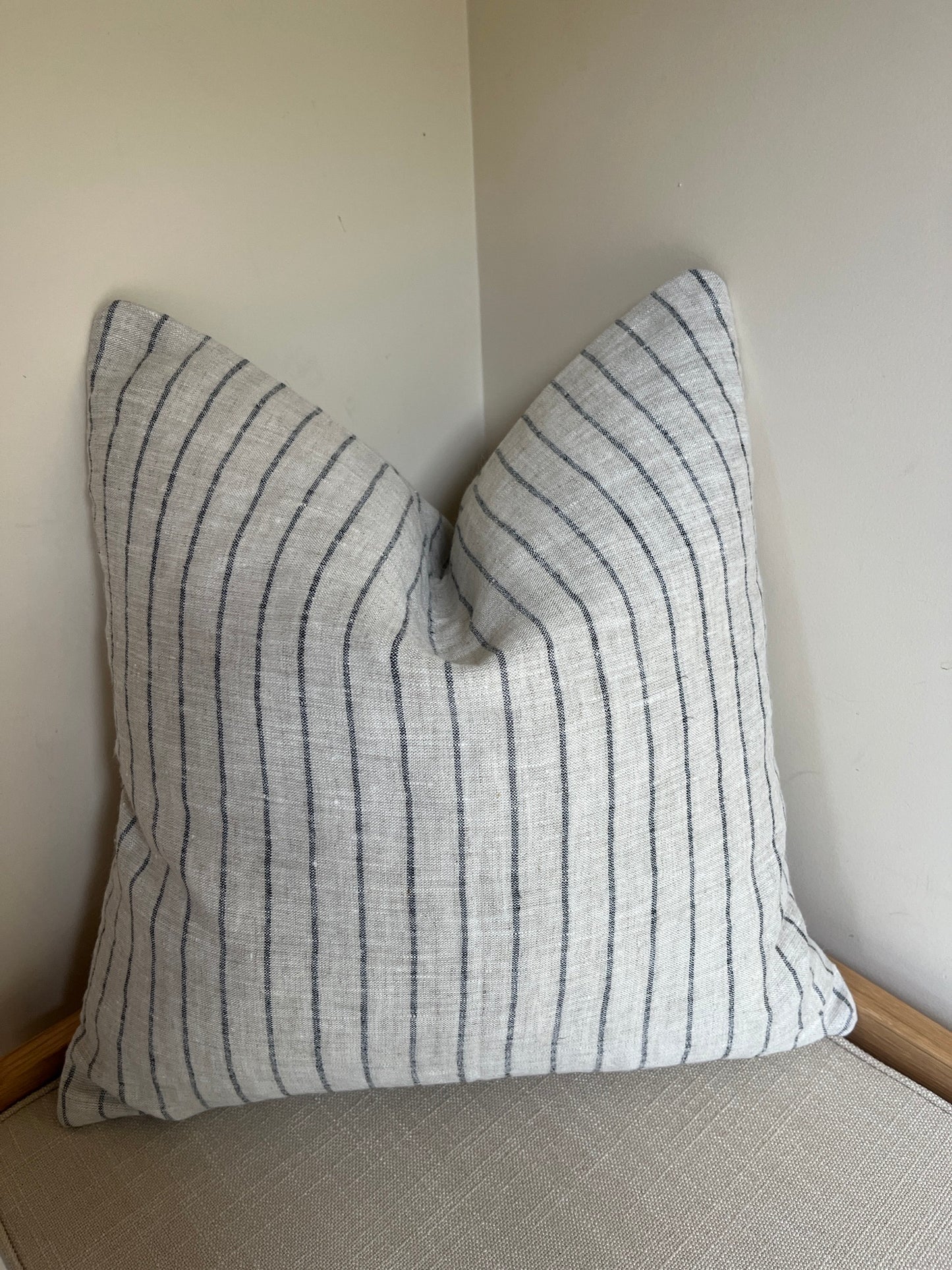 Grey & Navy Stripe Cushion – 100% Linen