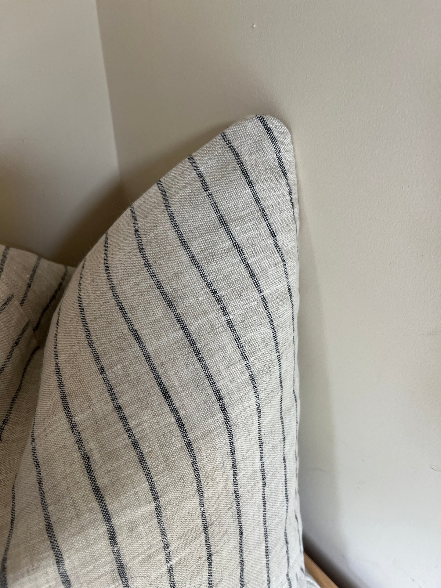 Grey & Navy Stripe Cushion – 100% Linen