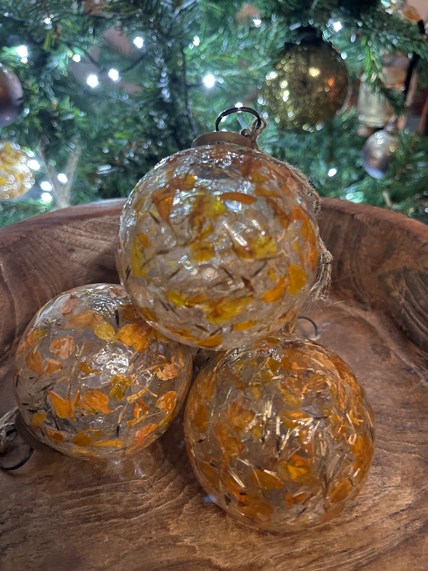 Amber Leaves Glass Bauble