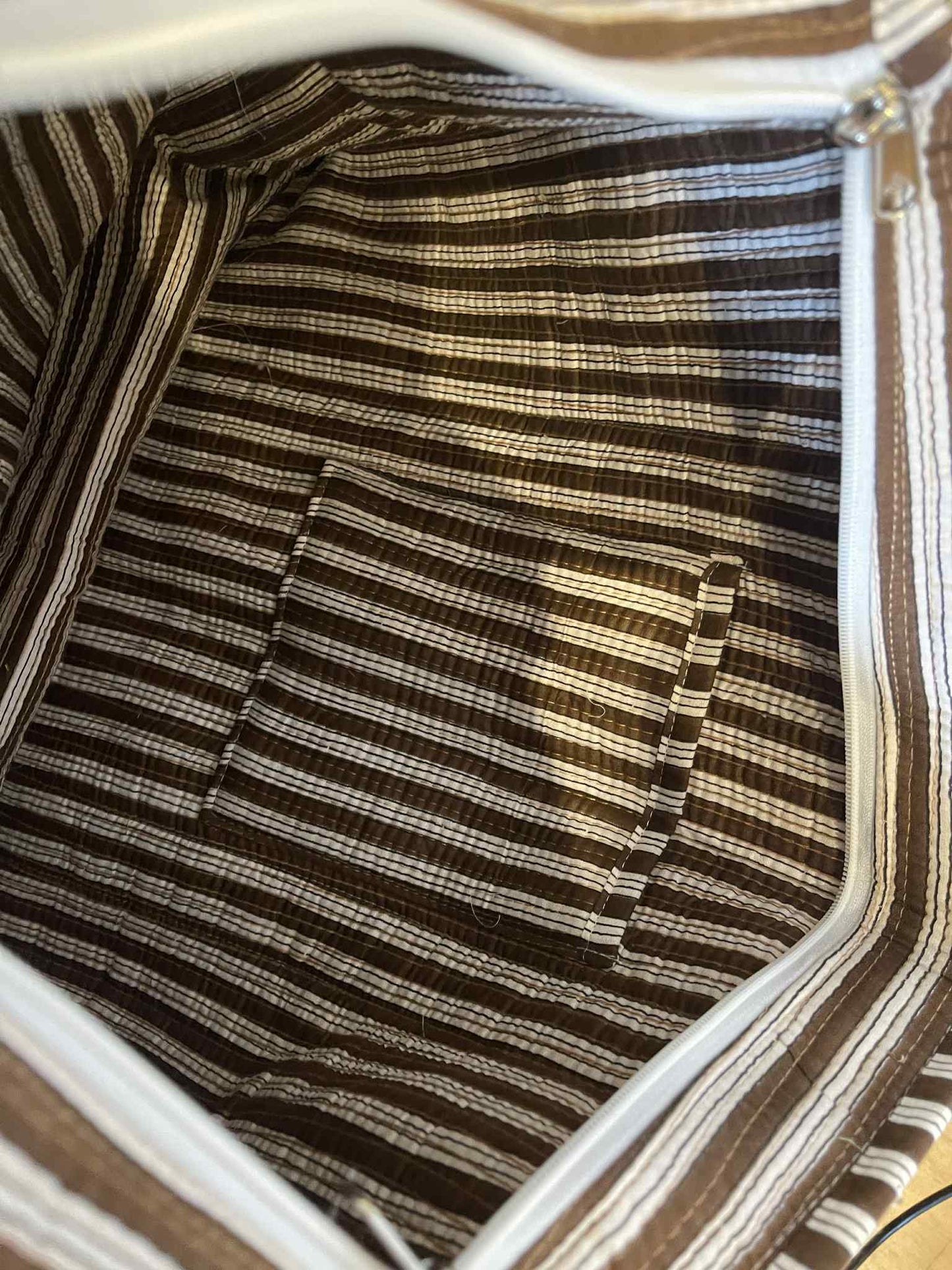 MAY Hand Block Printed Tote Bag - Brown Stripe