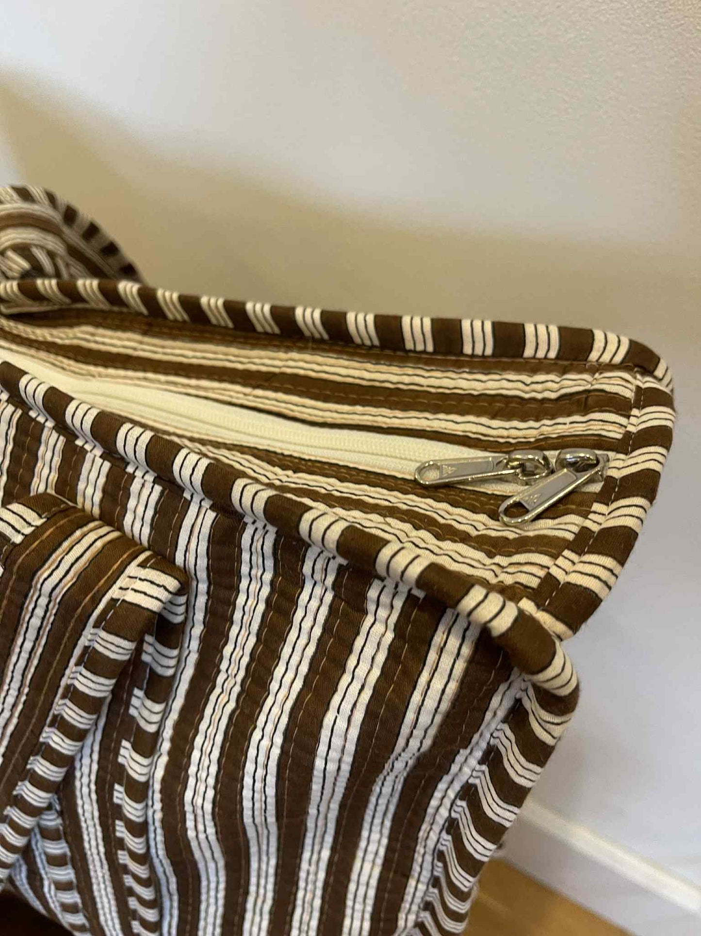 MAY Hand Block Printed Tote Bag - Brown Stripe