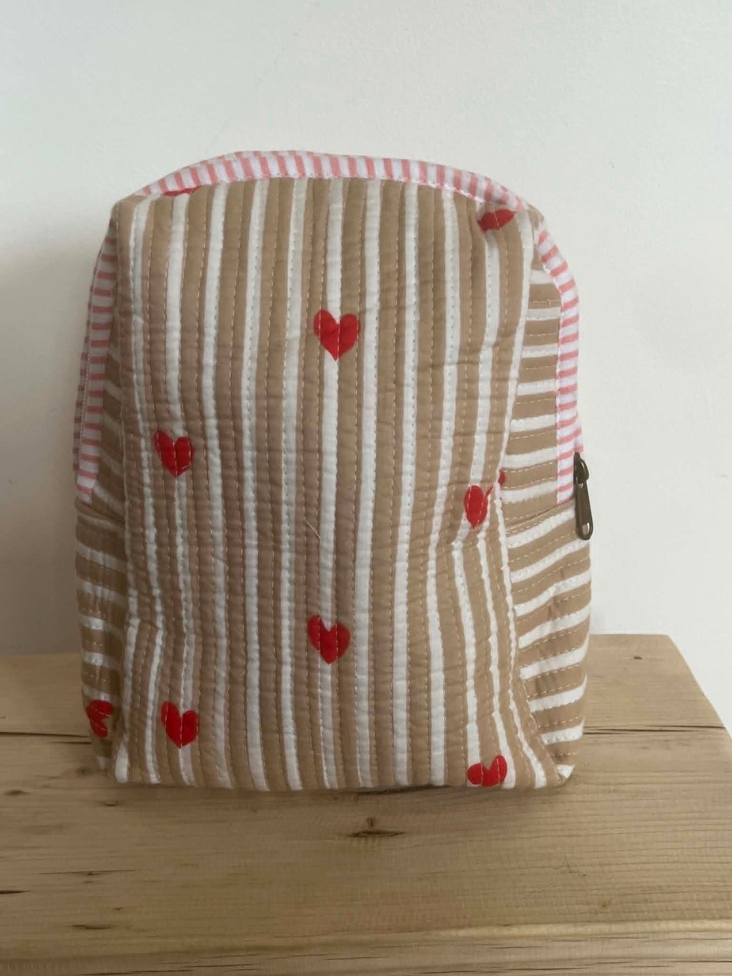 Beige Red Hearts Tote Bag