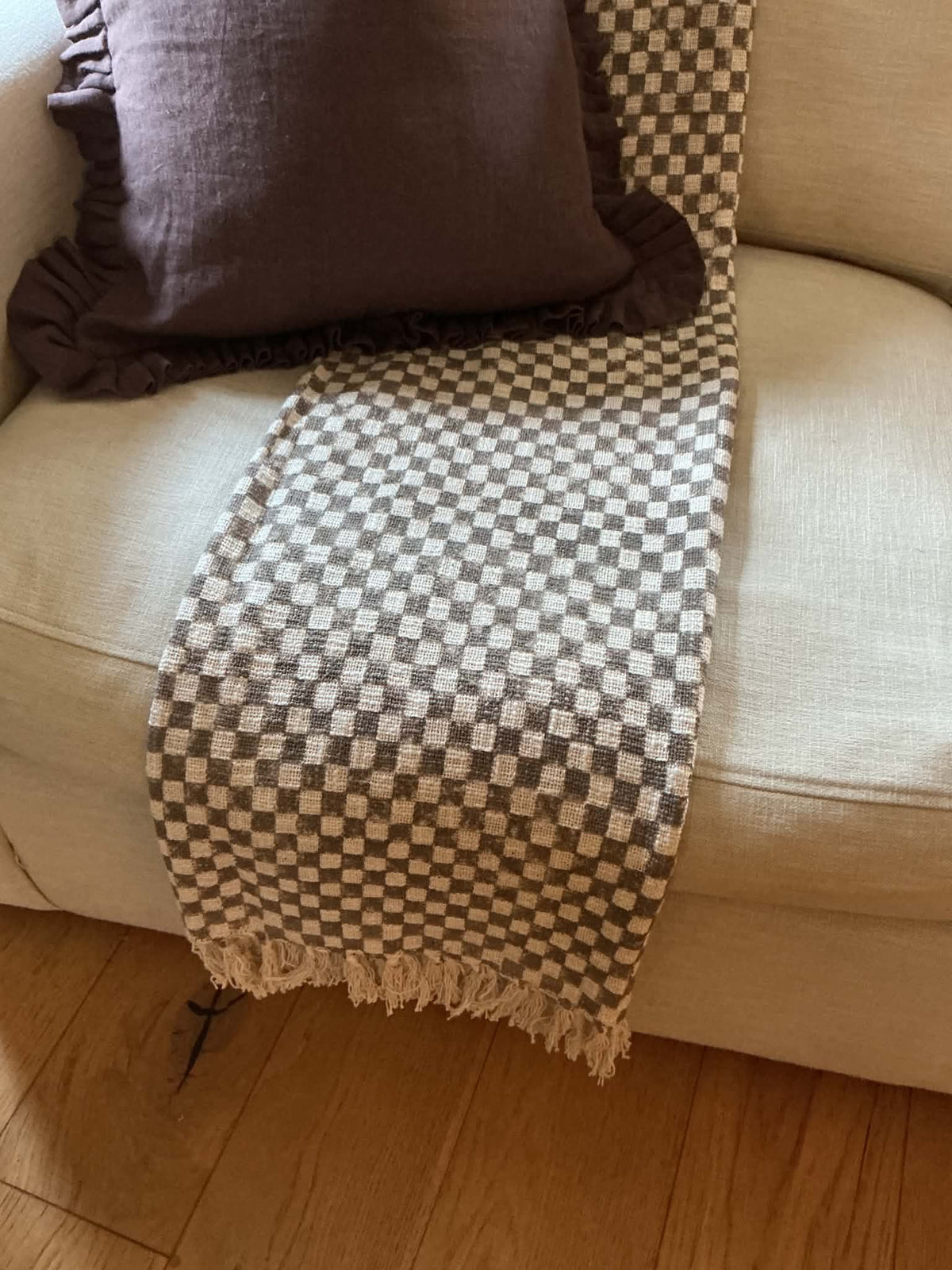 Ashwick Hand Block Printed Check Throw - Grey