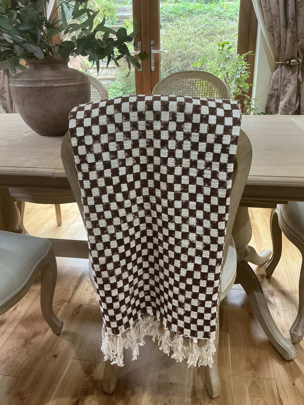 Ashwick Hand Block Printed Check Throw - Dark Brown