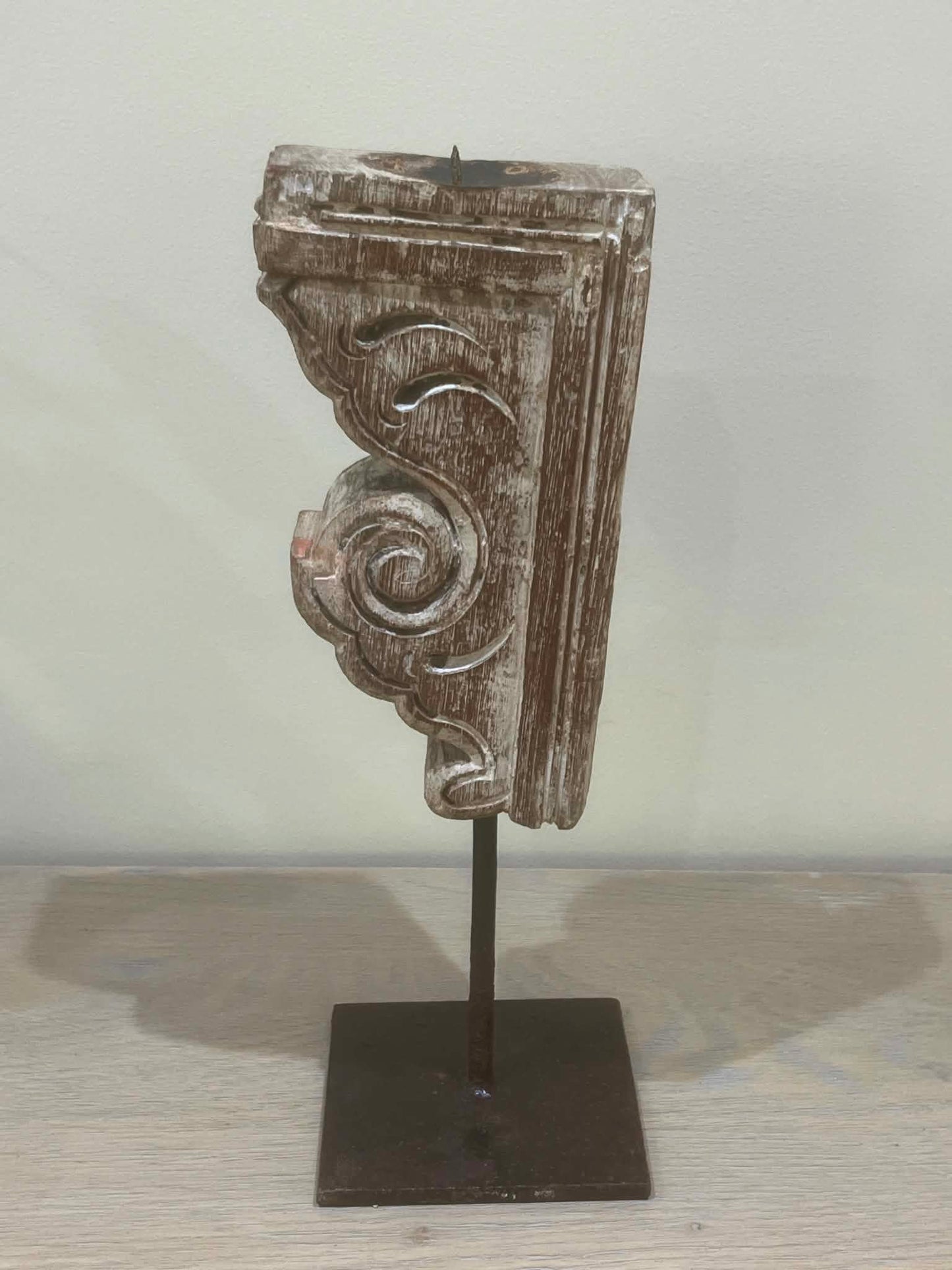 Salvaged Hand Carved Indian Pillar Candle Holder (F)